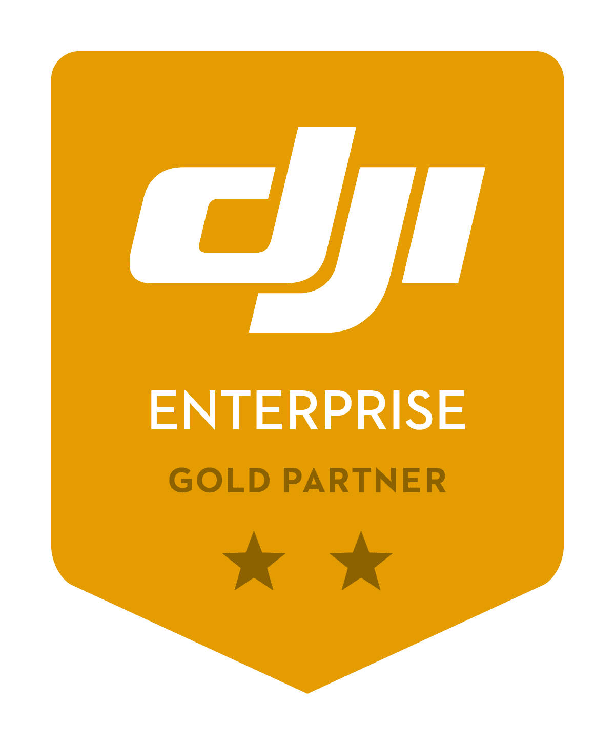 DJI Enterprise Gold Partner badge with two stars on an orange background.